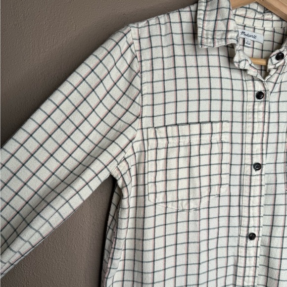Madewell Women's Ivory Plaid Flannel Button-Down Shirt Size Small Checkered Fall - Picture 7 of 14